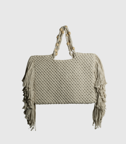 Artisan Bag with side Fringes & wooden beads