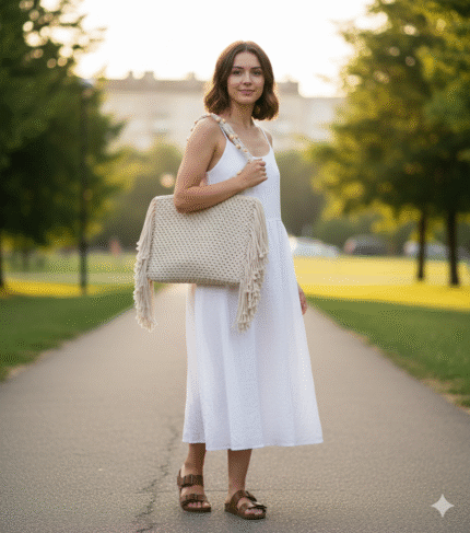Artisan Bag with side Fringes & wooden beads